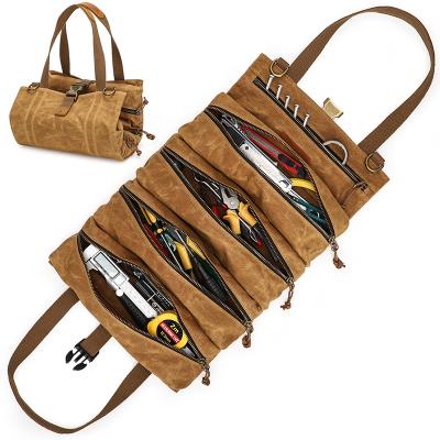 China Heavy Duty Durable Universal Waxed Zippers And Buckles Tool Roll Bag Canvas Key Roll Up Pouch for sale