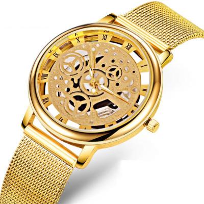 China Amazon non-specific hot men's stone watch alloy mesh belt non-mechanical hollow creative quartz watch for sale