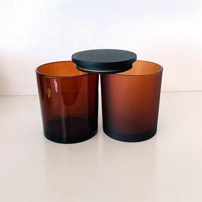 China Home Decor Unique Design Frosted Amber Candle Jar In Glass With Custom Lid Frosted Candle Ships For Christmas for sale