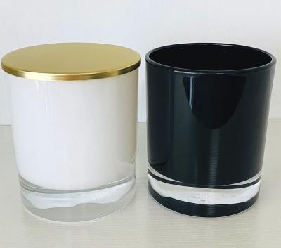 China Home Decoration Hot Selling Empty Bright White Shiny Black Candle Glass Jar With Metal Lid Sprayed Black White Candle Container For Candle Making for sale