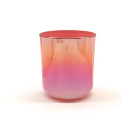 China Wholesale 12oz 16oz Clay Glass Candle Jar With Luxury Iridescent Lid Home Decor Candle Holder Supplier For Candle Making for sale