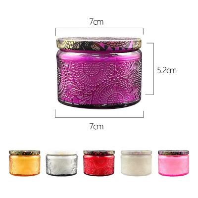 China Home Decoration Candles Container 4oz 6oz 8oz 12oz High Quality Scented Luxury Embossed Colorful Candle Jars Glass With Metal Lid Wholesale for sale