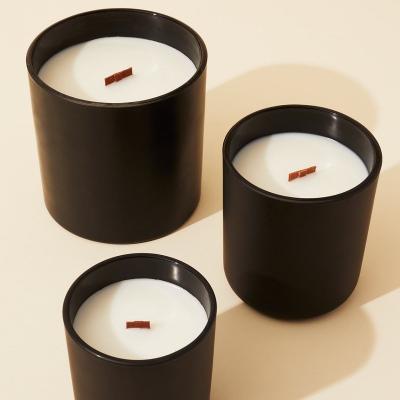 China Home Decoration Luxury Black Candle Votive Holder 8oz Matte Black Glass Candle Jar With Metal Lid Wood Wholesale for sale