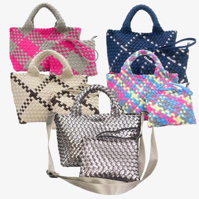 China Fashion HONOR ME Spring Luxury Neoprene Woven Handbag Soft Beach Cross Body Bag Custom Make Hand Armor Tote Bag for sale