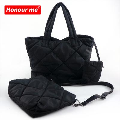 China Fashion Stripper Bag Fashion Down Lightweight Cotton Pique Tote Bags Tote Hand Bag Large Capacity 2in1 for sale