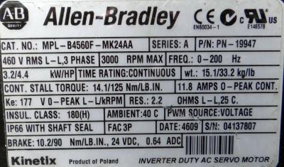 China ALLEN-BRADLEY MPL-B4560F-MK24AA MP-Series MPL 480V AC Rotary Servo Motor zu verkaufen