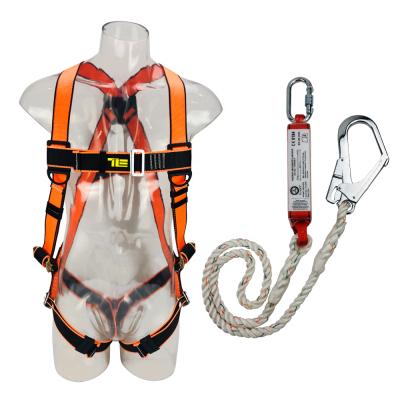 China Fall Protection Equipment CE Full Body Safety Harness Fall Protection with Adjustable Coiled Lanyard Lanyard Safety Rope for sale