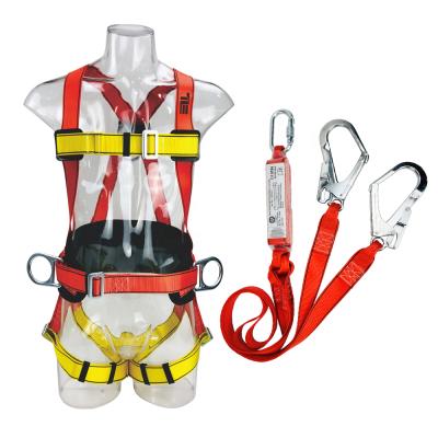 China High Strength CE Full Body Safety Harness with Double Lanyard Safety Harness with Shock Absorber Tool Lanyard Safety Hook for sale