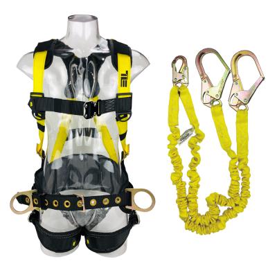 China 100% Polyester Full Body Safety Harness and Shock Absorbing Double Lanyard Big Hooks Seat Belt for Electrician for sale