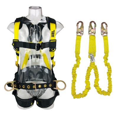 China 100% Polyester ANSI Ride Mounting Full Body Safety Harness With Shock Absorbing Double Lanyard for sale