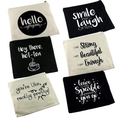 China Fashion Wholesale Cotton Canvas Cosmetic Bag Makeup Personalized Plain Empty Canvas Makeup Bag for sale