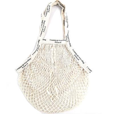 China Eco-Friendly Handle With Logo Printed Cotton Mesh Bag Fashion Carry Fruit Net Bag for sale