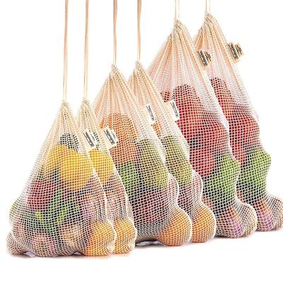 China Mesh Produce Bags Eco Organic Reusable Cotton Mesh Bag With Drawstring For Grocery Fruit Vegetable for sale