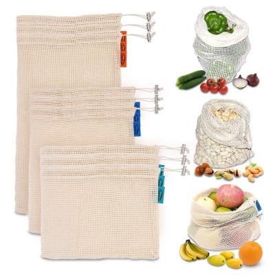 China Cotton Mesh Produce Bags Eco Friendly Reusable Mesh Bag For Fruit And Organic Vegetable for sale