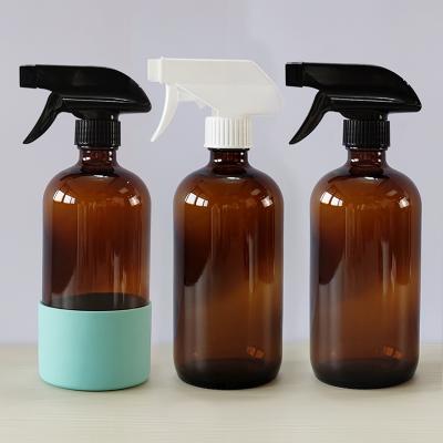 China Custom Refillable 16oz 500ml Daily Life Trigger Round Boston Coin Glass Spray Bottle With Silicone Sleeve for sale