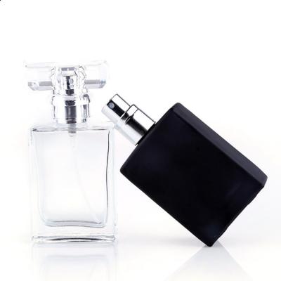 China Perfume Packaging 30ml 50ml Empty Men's Perfume Spray Glass Bottle Black Clear Square Glass Perfume Bottle for sale