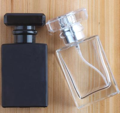 China 30ml 50ml Perfume Packaging Mens Spray Glass Perfume Bottle Clear Black Empty Square Transparent Glass Bottle for sale