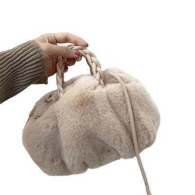 China Lady Pumpkin Drawstring Braided Rope Shoulder Plush Ladies Bags Handheld Female Handbag One for sale