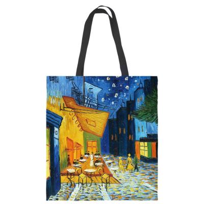 China Fashion Sky Oil Painting Canvas Tote Bags With Custom Printed Starry Logo for sale