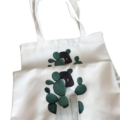 China Independent Shopping Student Canvas White Colorful Cactus Girl Print Tote Bag 12 Ounce Washable Poly Canvas Cotton for sale