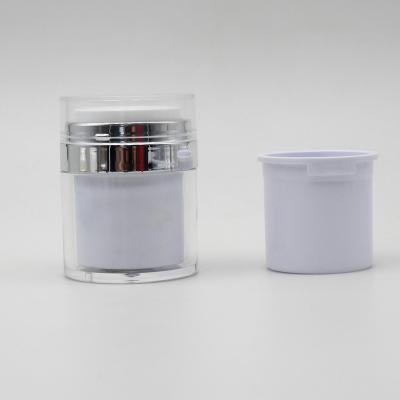 China Duannypack new cosmetic design 50g round shape acrylic eco refillable airless pump jars for sale