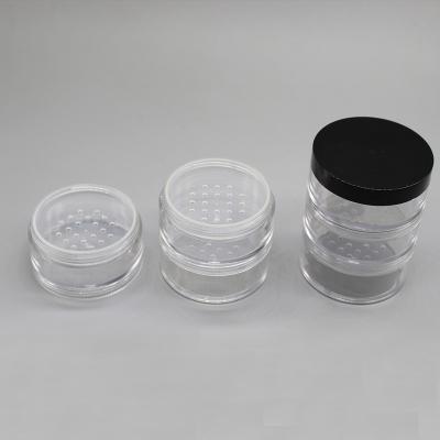 China Powder Clear Loose Round AS Plastic Stackable Hair Strainer Powder Jar For Makeup for sale