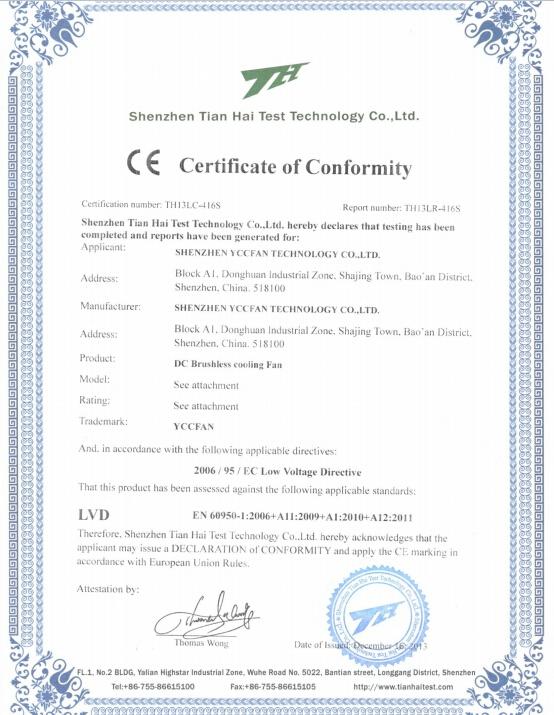 CE - Shenzhen Yccfan Technology Co., Ltd.