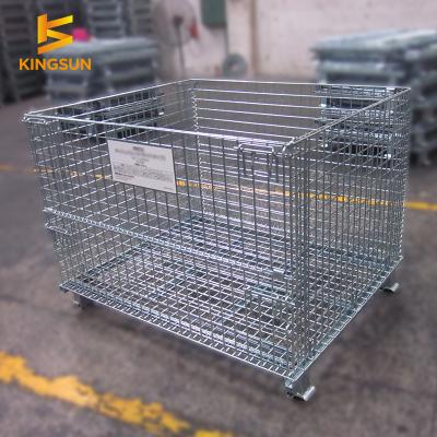 China Global Buying Warehouse Festival Kingsun Metal Storage Cage Foldable Galvanized Rolling Wire Mesh Container Cage Pallet For Sale for sale