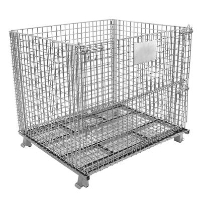 China Industrial Warehouse Storage Cages On Wheels Stackable Storage Galvanized Large Wire Mesh Container Cage Pallet With Wheels Hot Sale for sale