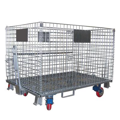 China 2019 Heavy Duty Electric Galvanized Warehouse Metal S.M. Storage Cage Wire Mesh Container Cage Pallet For Wearhouse Storage for sale