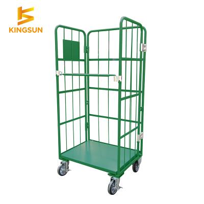 China PU Metal Steel Foldable Laundry Storage Handling Collapsible Roll Cage Roll Cage Warehouse Trolley for sale