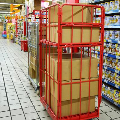 China Foldable Customized Foldable Galvanized Logistics Cart Warehouse Trolley Cage Express Truck Round Tube Storage Cage Truck for sale