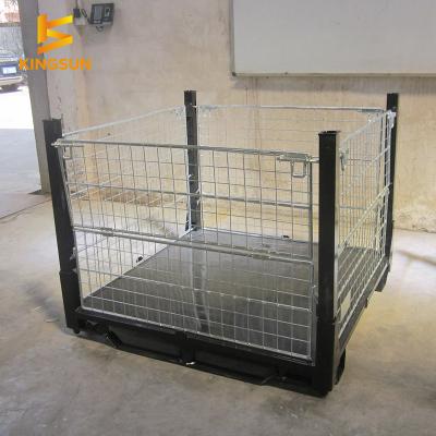 China Hot Selling Foldable Galvanized 1000kg Capacity Wire Mesh Container Pallet Cage Box European Type Stillages for sale