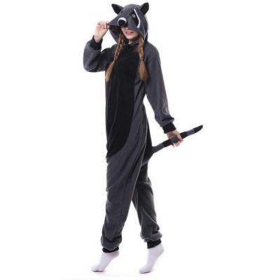 China New cartoon autumn and winter onesie raccoon pajamas animal gray fleece ladies thermal home clothes can be worn outside for sale