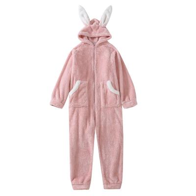 China Warm Ladies Coral Fleece Homewear Flannel Pajamas Autumn Winter Adult Onesie Pajamas Zipper Thermal Cute Rabbit for sale