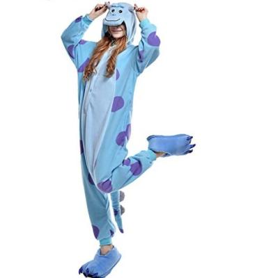 China Cute Universal Adult Blue Thermal Flannel Thermal Pajamas Cute Hippo Cartoon Youth Nightgown Home Bathrobe for sale