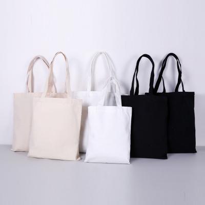 China Wholesale Natural White Handled Custom Logo Printed Cotton Canvas Reusable Tote Bag Shopping In Stock for sale