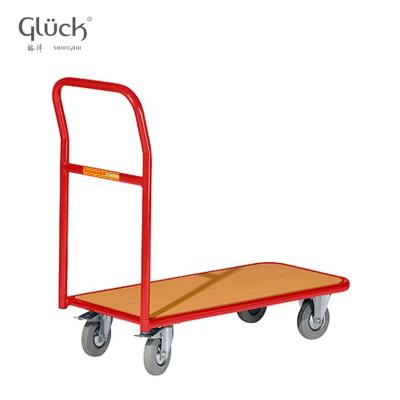 China Heavy Duty Steel Wooden Storage Trolley 4 Wheels Hand Push Truck Cart Trolley For Warehouse Trolley for sale