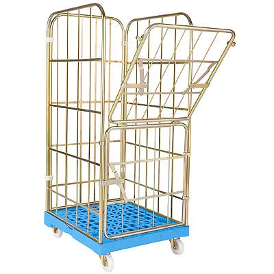 China 4 Wheel ISO9001 Folding 3-Face Metal Cage Trolley 2 Square Handle Flatbed Trolley Security Wire for sale