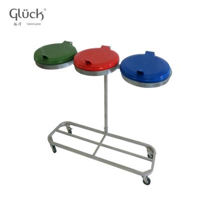 China Convenient Triple Lid Trash Bin Dust Bin Container Garbage Bag Holder Steel Hanging Rack Stand Sustainable Eco-Friendly for sale