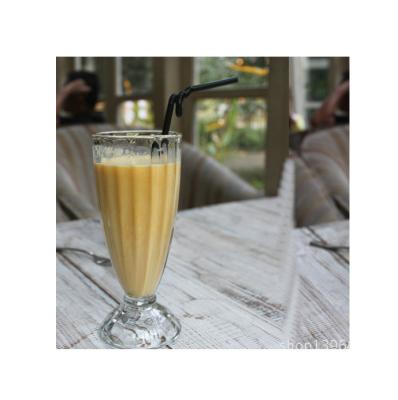 China High Quality Durable Glass Stripe Milkshake Cup Food Grade Ice Cream Glass Thickened Tea Cup for sale