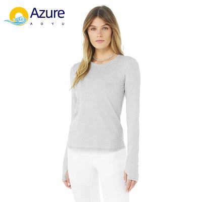 China Breathable Fitness wear solid color women's t-shirt slim running yoga top long sleeve gym rest t-shirt for sale