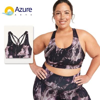 China Breathable OEM Fashion Plus Size Padded Print Cross Back Medium Yoga Sports Bra For Women for sale