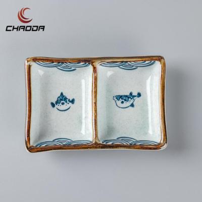 China Sustainable CHAODA Sauce Dip Dish High Quality Porcelain Gold-rhymed Blue Fish Glazed Shiny Dishes Wedding Hotel Ceramic Dishes Stocked for sale