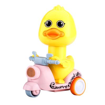 China Push Head and Walk Forward Dropshipping Hot Sale Cartoon Motorcycle Pressing Toy Yellow Duck Cute Inertia Motorcycle Children's Toy Car for sale