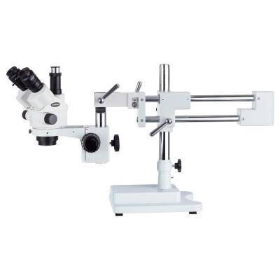 China AmScope 7X-45X Zoom Simul-focal Stereo Lockable Microscope on Arm Boom Stand Dual Phone Repair SM-4NTP for sale