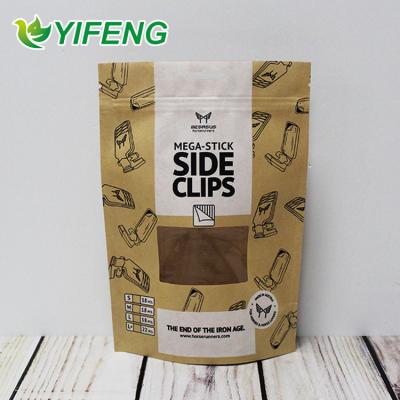 China Recycled Materials Doypack With Window Dried Fruit Excellent Quality Double Kraft Paper Moisture Proof Packaging Bag for sale