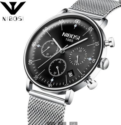 China Automatic Date NIBOSI 2331 Men's Quartz Watches Stainless Steel Strap Waterproof Chronograph Business Waterproof Wrist Watch for sale