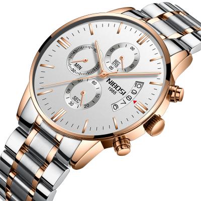 China NIBOSI 2309 Automatic Date Men's Quartz Watches Stainless Steel Strap Waterproof Chronograph Business Waterproof Wrist Watch for sale