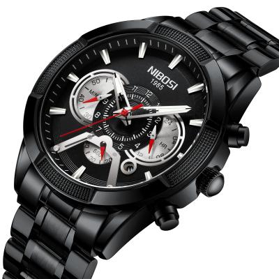 China NIBOSI 2379 Chronograph Black Face Sliver Handle 43mm Dial Fashionable Man Quartz Watch for sale